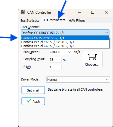 CAN Controller - Bus Parameters - Select Adapter